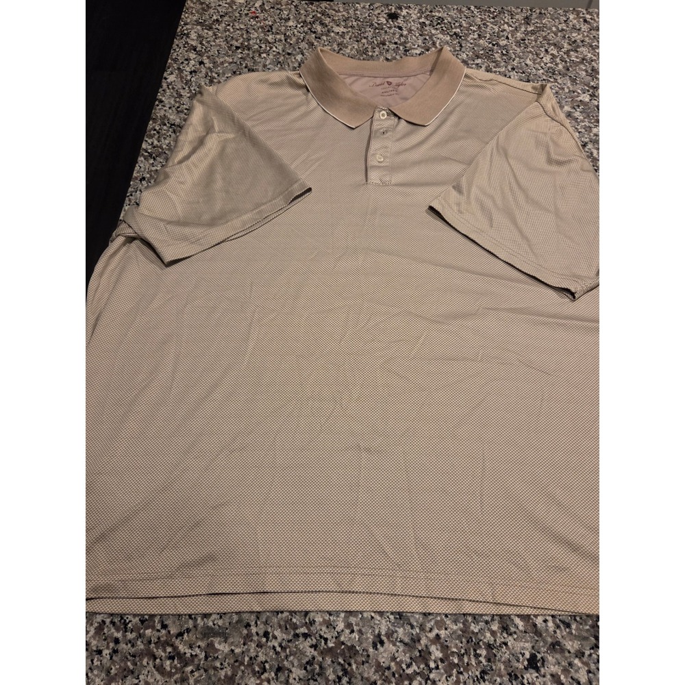David Taylor Collection Mens 4XL Tan Micro Houndstooth Polo Shirt Short Sleeve